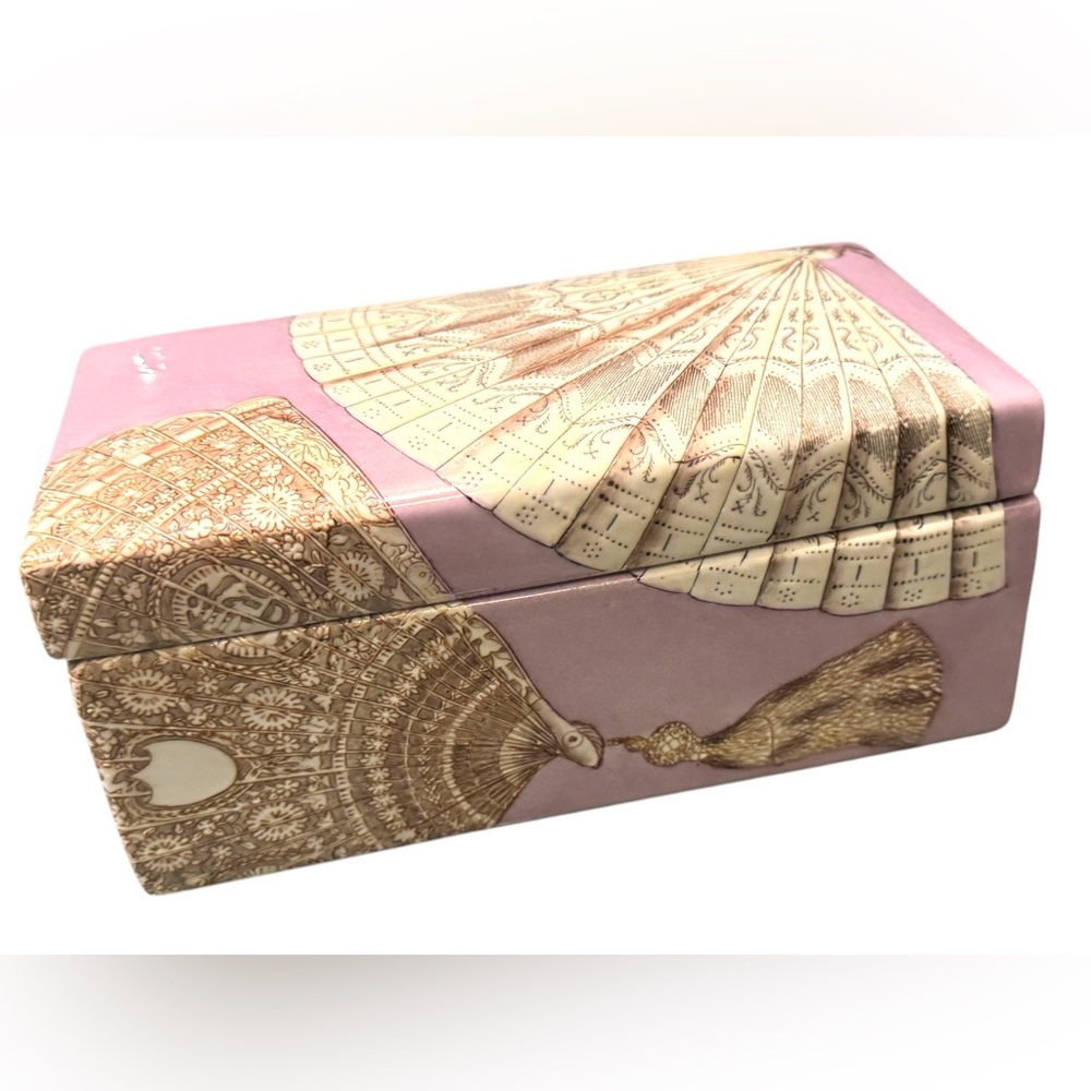 Vintage Fabienne Jouvin Fan Design Ceramic Art Deco inspired Jewelry Box